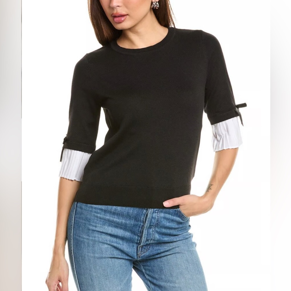 Nanette Lepore Black Sweater with White Accents size LARGE